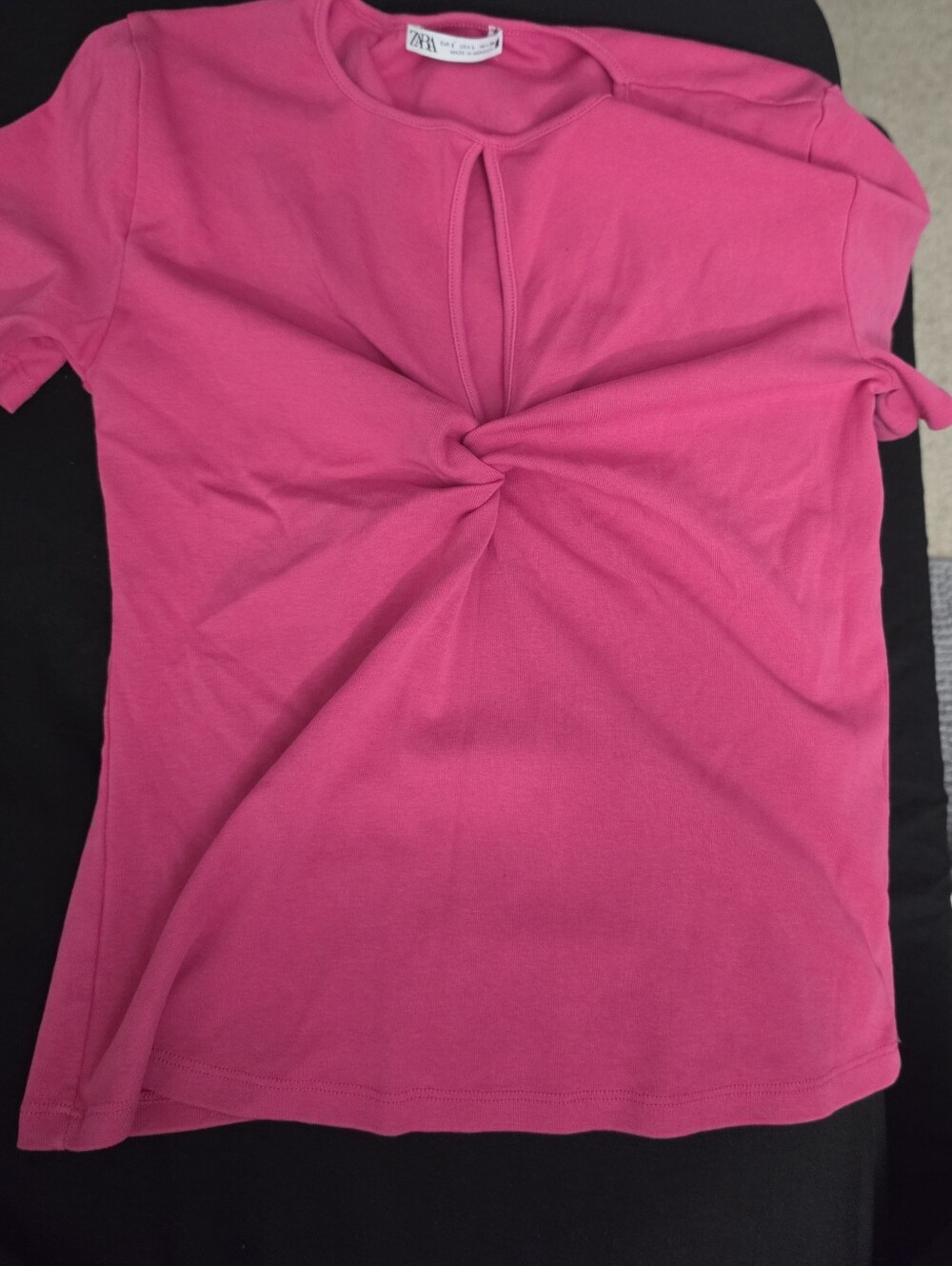 Zara Hot Pink Twist-Front Short Sleeve Tee